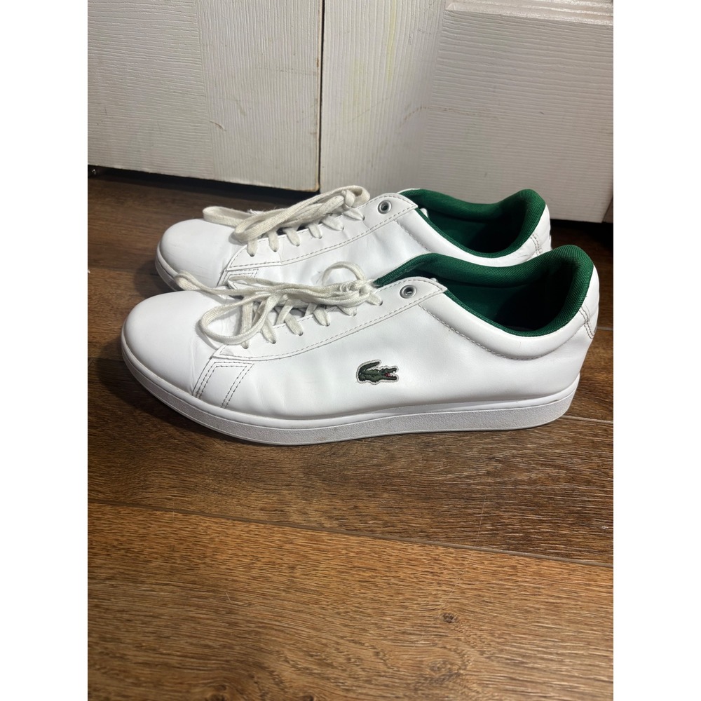 Lacoste Men's Carnaby Evo White Leather Sneakers Green Trim Size‎ 11